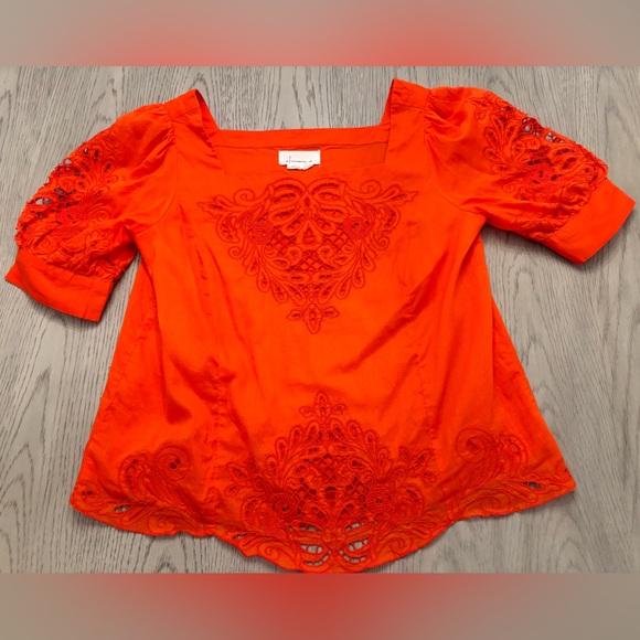 Anthropologie Bright Orange/Red Cut Out Blouse Size S - Picture 2 of 7